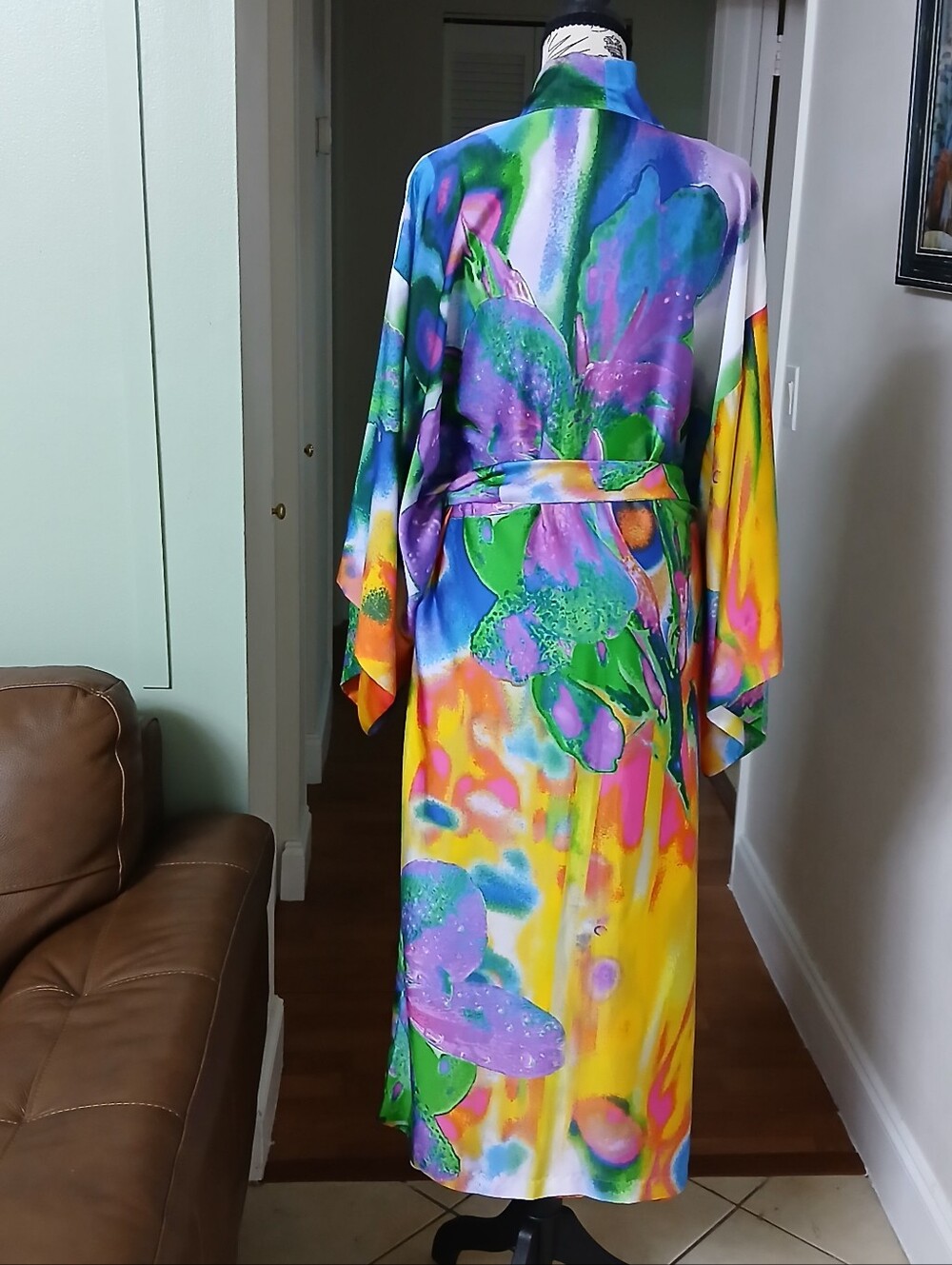 Natori Multicolor Kimono Robe & Slip Dress Matching Set - Picture 5 of 10